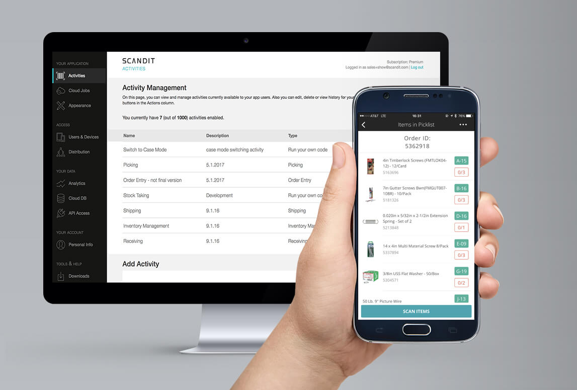 Scandit Dashboard and Phone